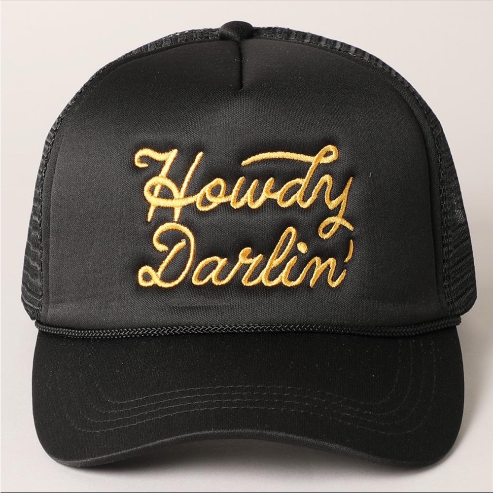 Black Trucker Hat with Gold Embroidery